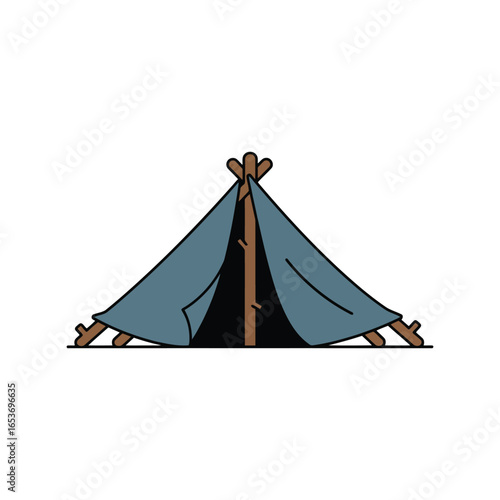 Blue canvas camping tent illustration outdoor shelter travel gear nature adventure vector graphic