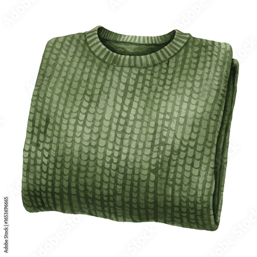 Folded Green Knitted Sweater with Textured Fabric