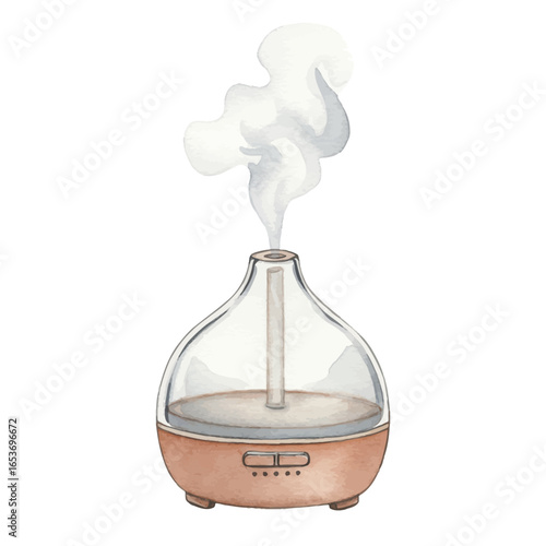 Watercolor Illustration of an Aroma Diffuser with Steam