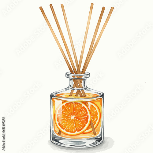 Orange Scented Reed Diffuser with Sliced Oranges in Glass Bottle