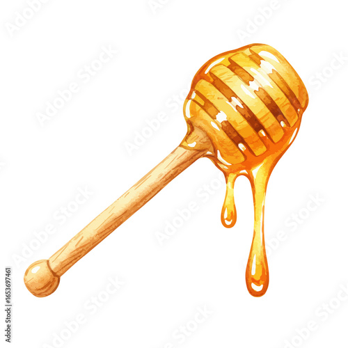 Watercolor Illustration of Honey Dipper with Dripping Honey