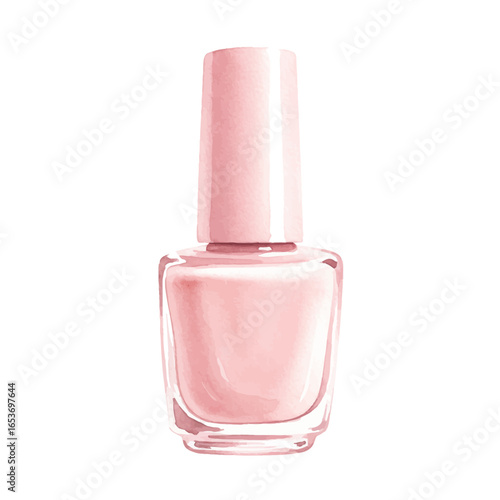 Watercolor Illustration of a Pink Nail Polish Bottle