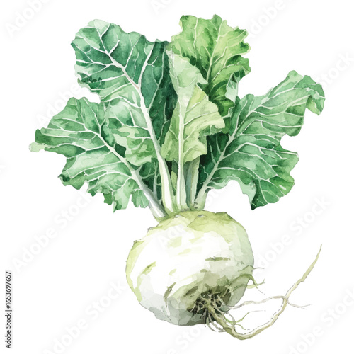 Kohlrabi Vector Watercolor Illustration for Healthy Eating and Gardening Projects