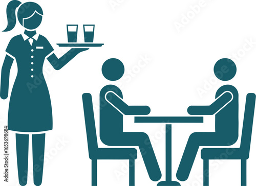 Restaurant waiter waitress serving customers at table service