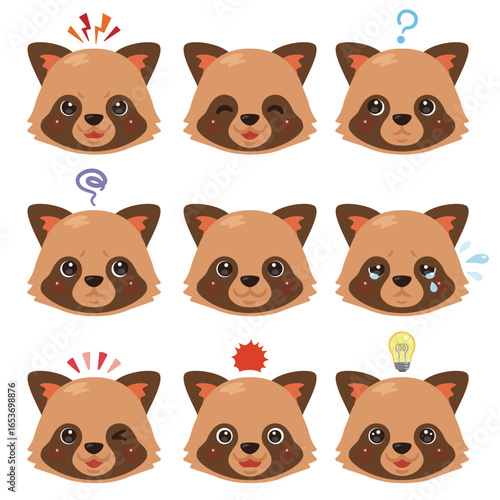 タヌキのイラストセット　顔表情のみ