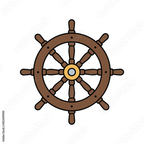Vintage wooden ship s wheel illustration nautical navigation control maritime helm icon sailing equipment captain s steering wheel