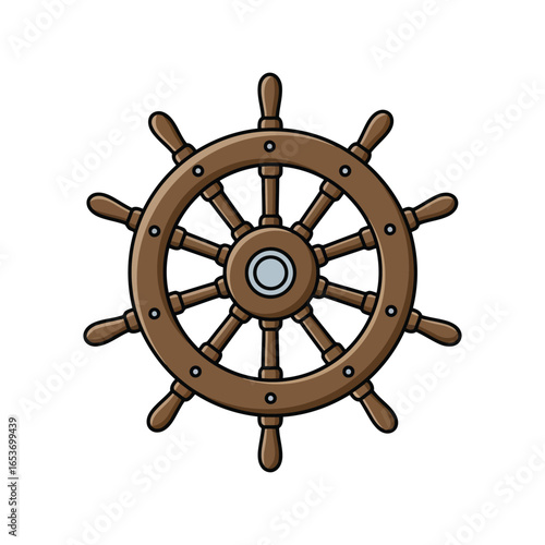 Vintage wooden ship steering wheel nautical helm maritime navigation control sailing equipment ocean adventure symbol