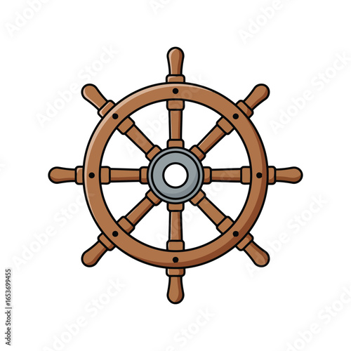 Wooden ship s wheel vector illustration nautical helm marine steering sailing control boat navigation icon isolated eps graphic