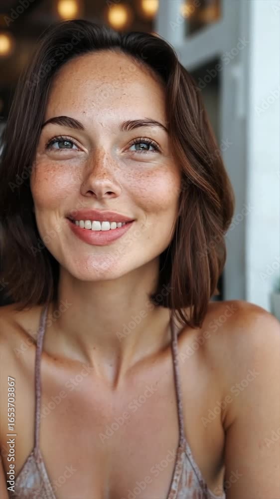 A beautiful woman with shoulder-length hair with highlights A beautiful woman with shoulder-length hair with highlights