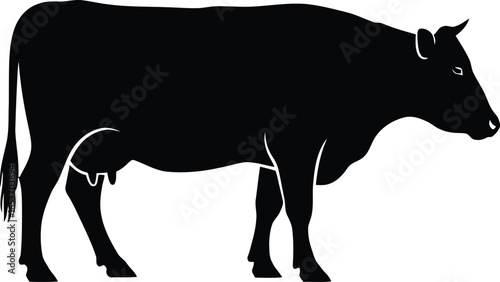 Black silhouette of a cow in profile, showing its body and features.