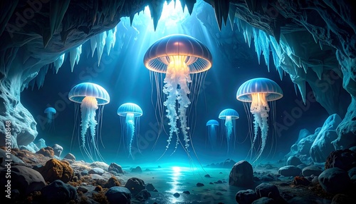 Cave of luminous jellyfish