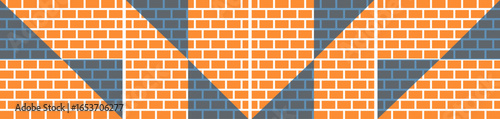 geometric brick wall pattern made of alternating orange and blue sections.