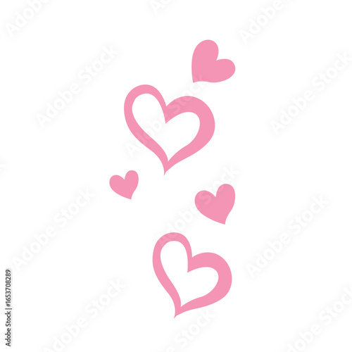 Cute pink hearts illustration floating in the air, romantic love symbol design for Valentine, wedding, greeting cards, and creative decoration.
