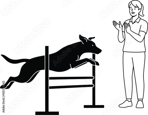 Dog agility training course jump illustration black white