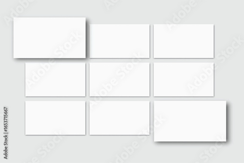 Vector mockup of blank presentation slides with shadows, isolated on background. Perfect for branding, pitch decks, business reports, advertising, web designs, social posts, app and online portfolio
