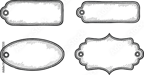 Vector illustrations set of hand drawn blank Tags for labels, vintage packaging, pricing cards, or craft projects.