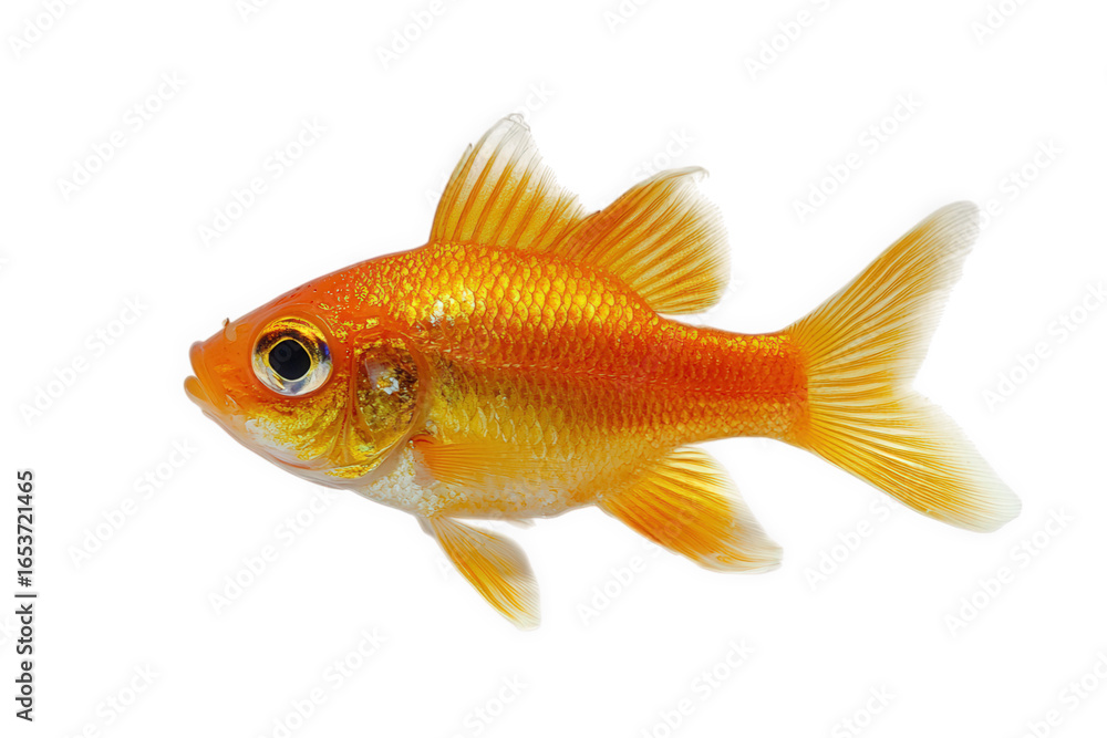 Fototapeta premium A bright orange goldfish swimming, isolated on transparent background