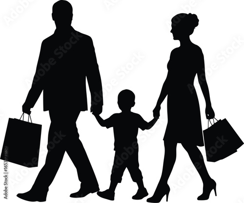 Family silhouette shopping together retail therapy concept