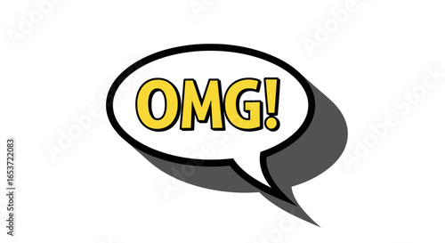 An eye-catching comic bubble exclaiming 'OMG!' in a bold, yellow font, capturing a moment of surprise or disbelief with a touch of playful retro design and attention-grabbing pop of color against a
