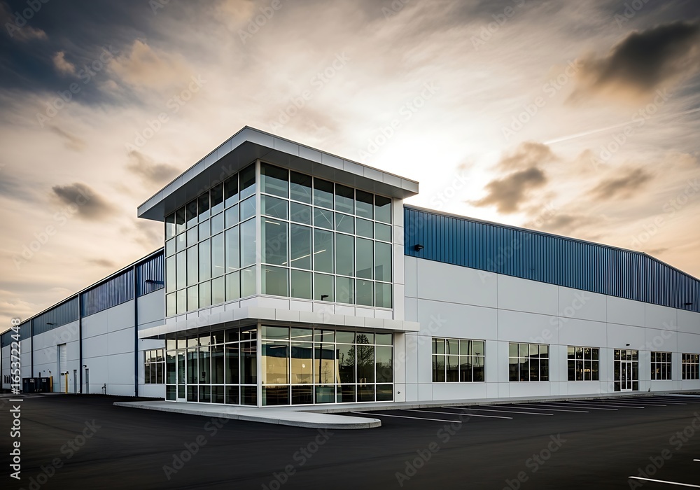 Obraz premium Modern commercial building with glass facade and blue accents