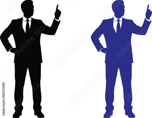 Business man silhouette pointing up for success and leadership