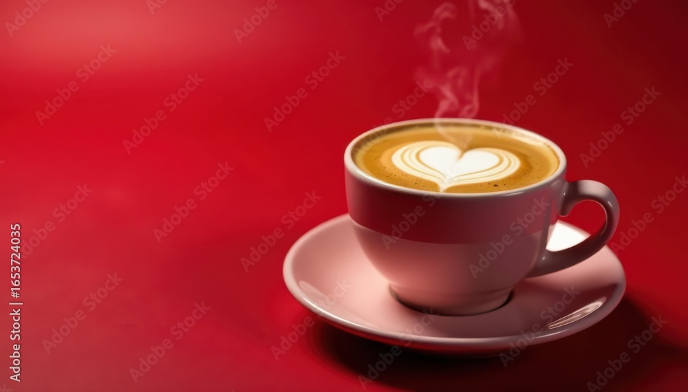 Fototapeta premium Close-up coffee, red background, romantic vibe , hot, drink