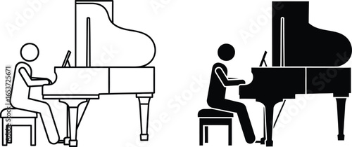 Piano player illustration grand piano music instrument design