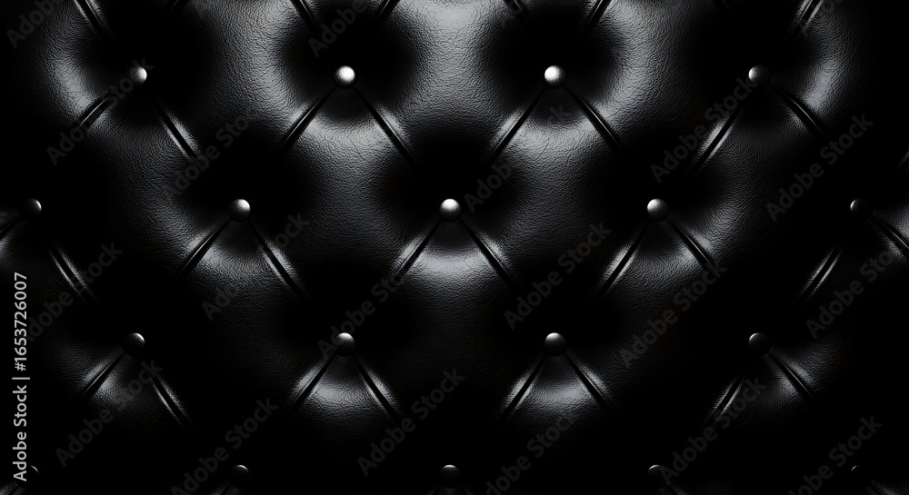 Fototapeta premium Dark tufted leather upholstery texture with diamond pattern and buttons