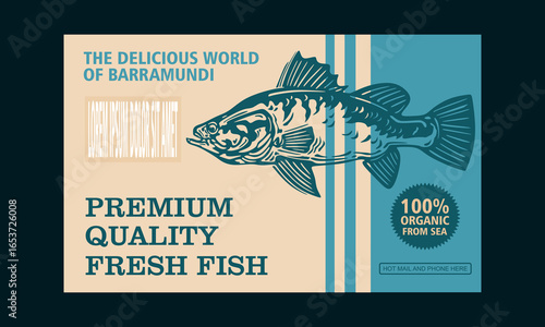 barramundi wild organic fresh fish from sea poster, best image for selling your product market vector illustrations