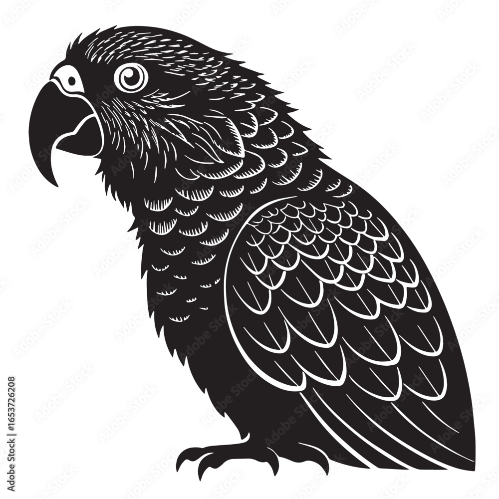 Fototapeta premium black parrot Silhouette Vector, High Quality Illustration on White Background