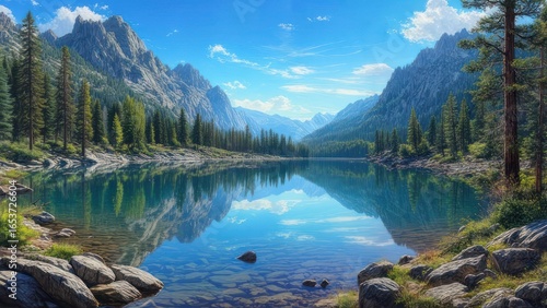Serene mountain lake panorama