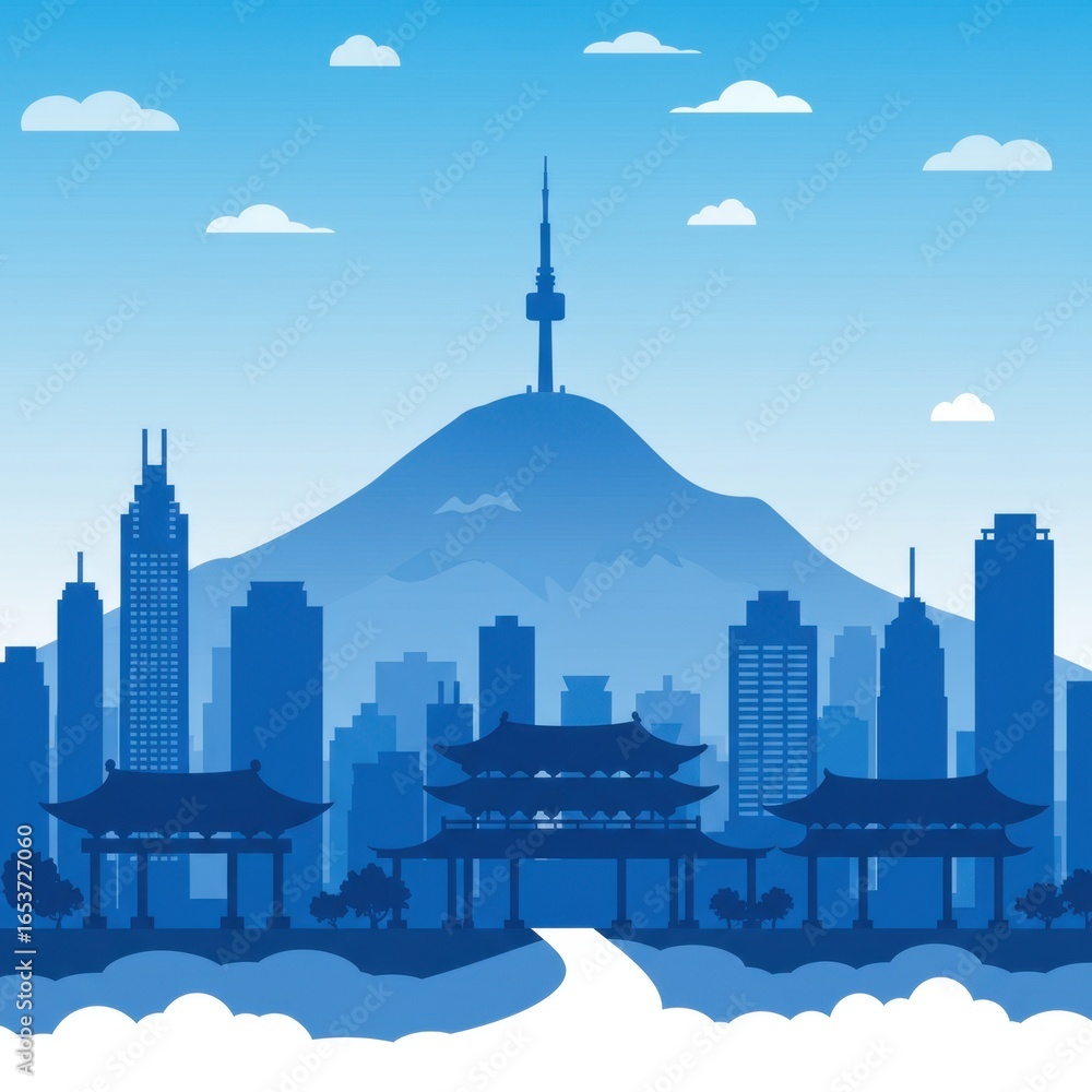 Obraz premium Stylized Asian Cityscape Silhouette