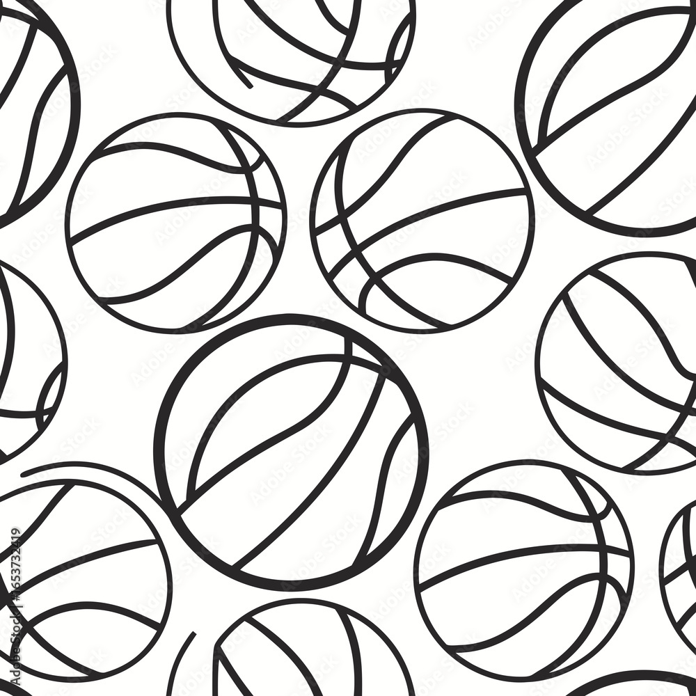 Obraz premium Vector art of seamless pattern of basketballs isolated on white background, perfect for sportsthemed designs and apparel