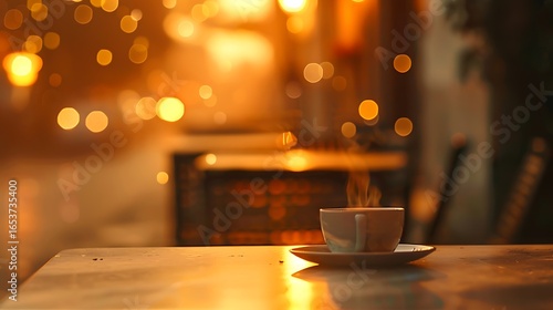 Cozy evening coffee in a warmly lit cafe