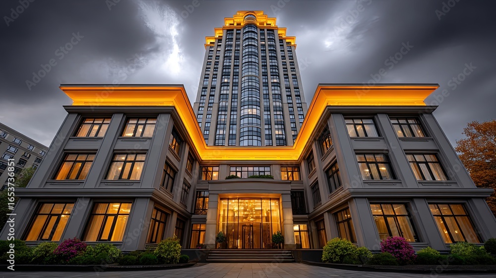 Fototapeta premium Modern Geometric Architecture in Cinematic Lighting