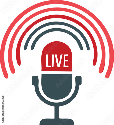 Retro podcast microphone with sound wave lines, perfect for radio, podcast, and live stream design. Generative AI