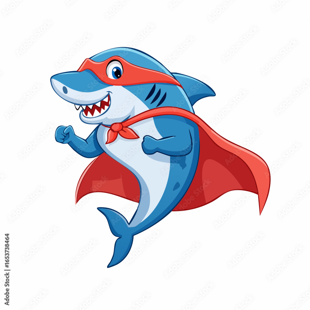 Naklejka premium Cartoon Shark Superhero Ready for Action