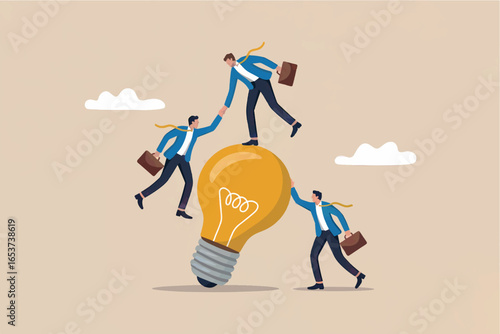 Teamwork and collaboration to achieve a bright idea and business success isolated on transparent background