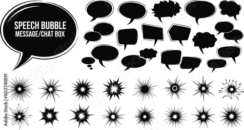 Collection of speech bubbles and comic elements in various shapes for creative design, communication, messaging, and vector illustration graphic resources