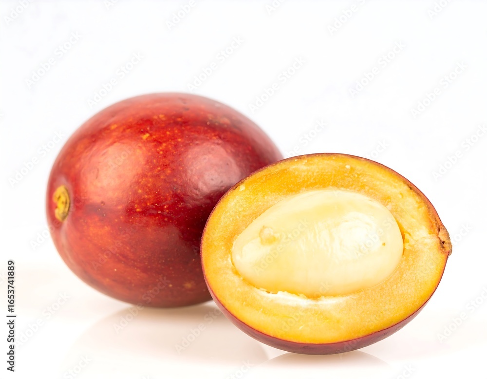 Fototapeta premium Red fruit halved, showing inner seed