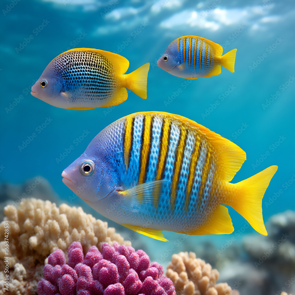 Naklejka premium breathtaking photograph of a coral reef teeming with colorful fish and marine life in clear blue wat