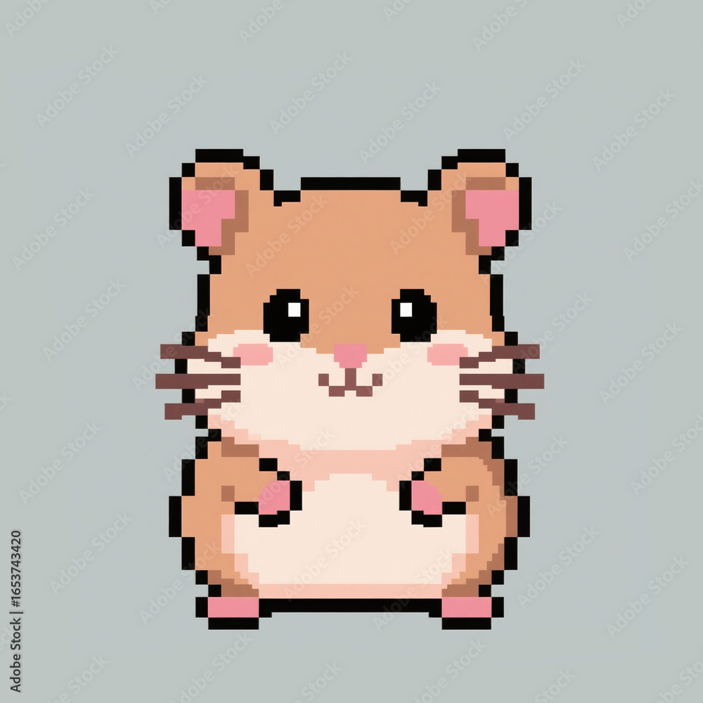 Fototapeta premium Cute Brown Pixel Art Hamster Character