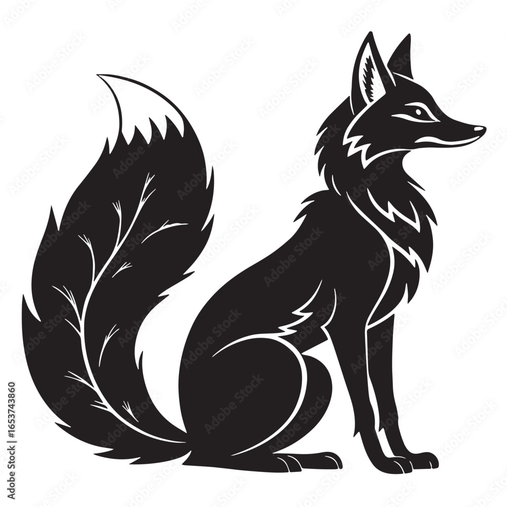 black kitsune Silhouette Vector, High Quality Illustration on White Background black kitsune Silhouette Vector, High Quality Illustration on White Background
