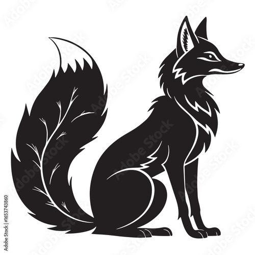 black kitsune Silhouette Vector, High Quality Illustration on White Background
