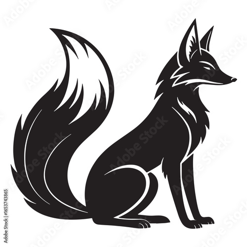 black kitsune Silhouette Vector, High Quality Illustration on White Background