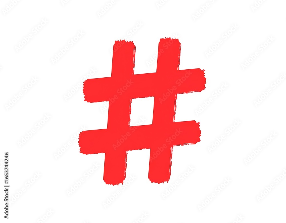 Obraz premium Red hand-drawn hashtag symbol on white background
