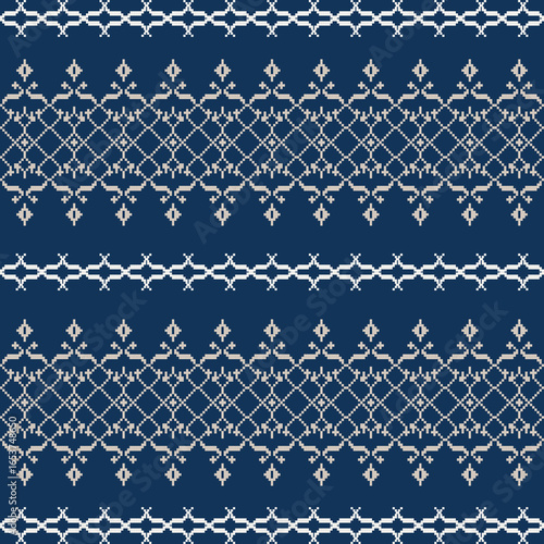 Earthy Tone Traditional Embroidery Art Abstract with Pixel Art Designs for Textile Print