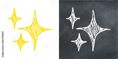 Chalk hand drawn spark blink vector for brilliant ideas, creativity, and energy with a sketchy feel. Ideal for illustrating innovation, inspiration, and creative concepts.