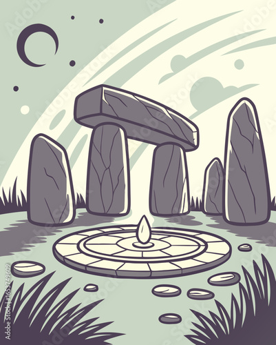 Stonehenge illustration with ancient ambiance and mysterious sky 