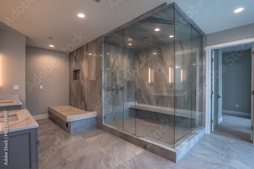 Wallpaper Mural Modern, spacious bathroom with a large, glass-enclosed shower Torontodigital.ca